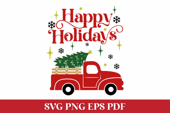 Happy Holidays Quote with Red Truck