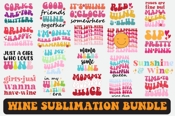 WINE Retro Svg Sublimation Design Bundle
